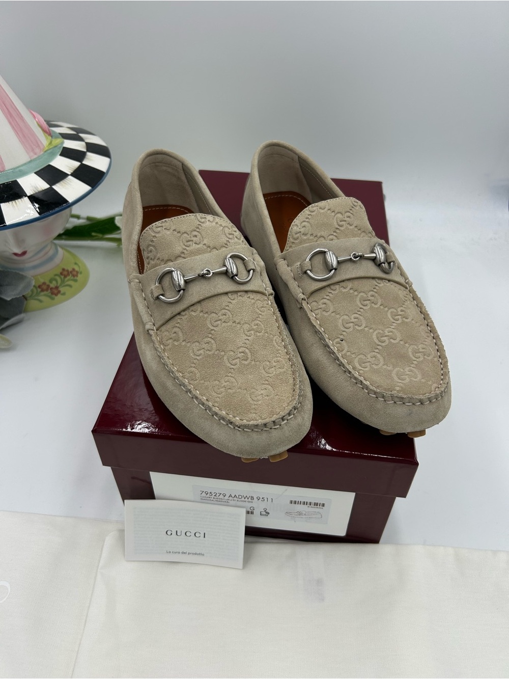 Men's Gucci suede oatmeal horse bit driver loafers size 9 fits 10US - Picture 5 of 12